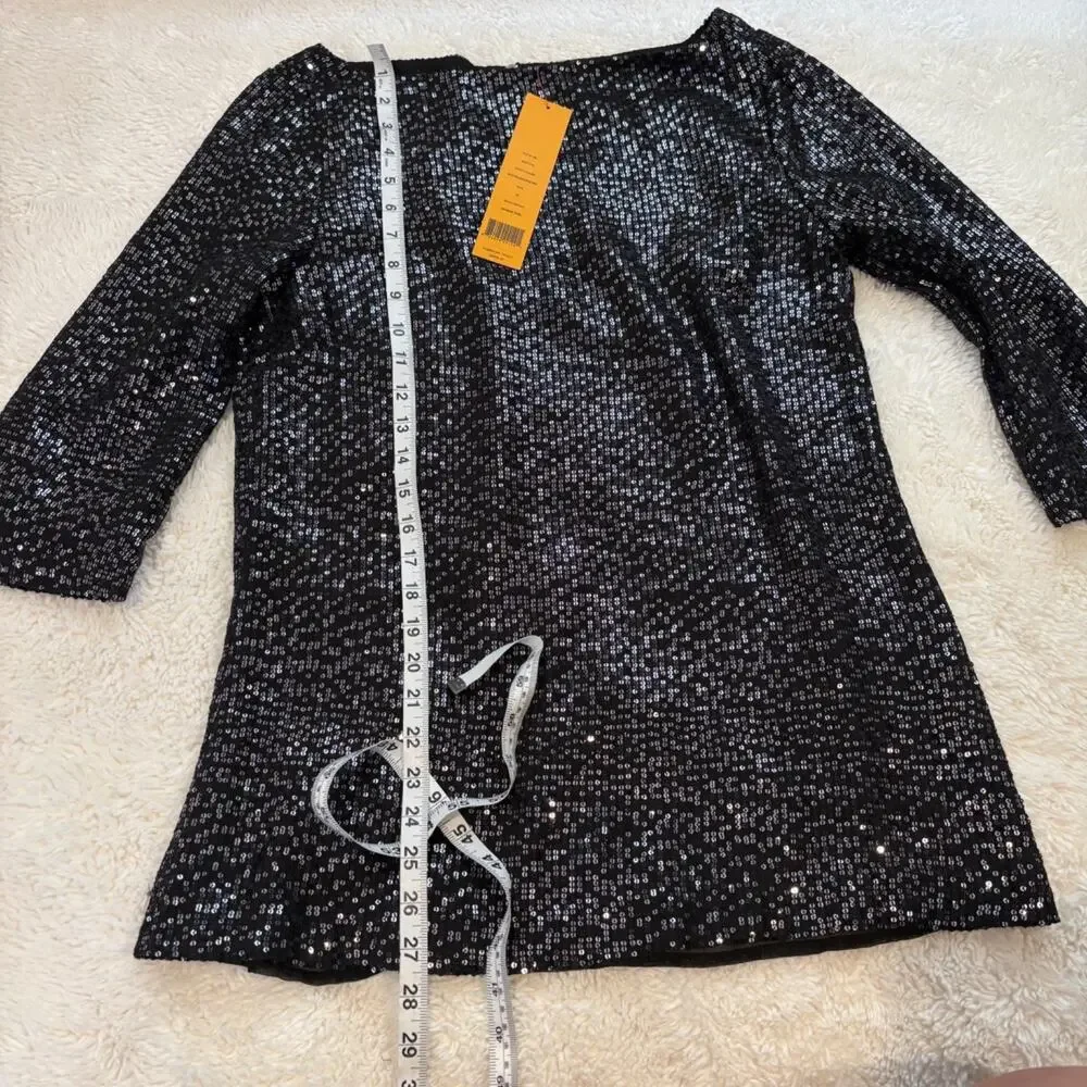Tory Burch Women Silk Blk Sequined Monique Tunic 10 Preppy Night Gala Going Out